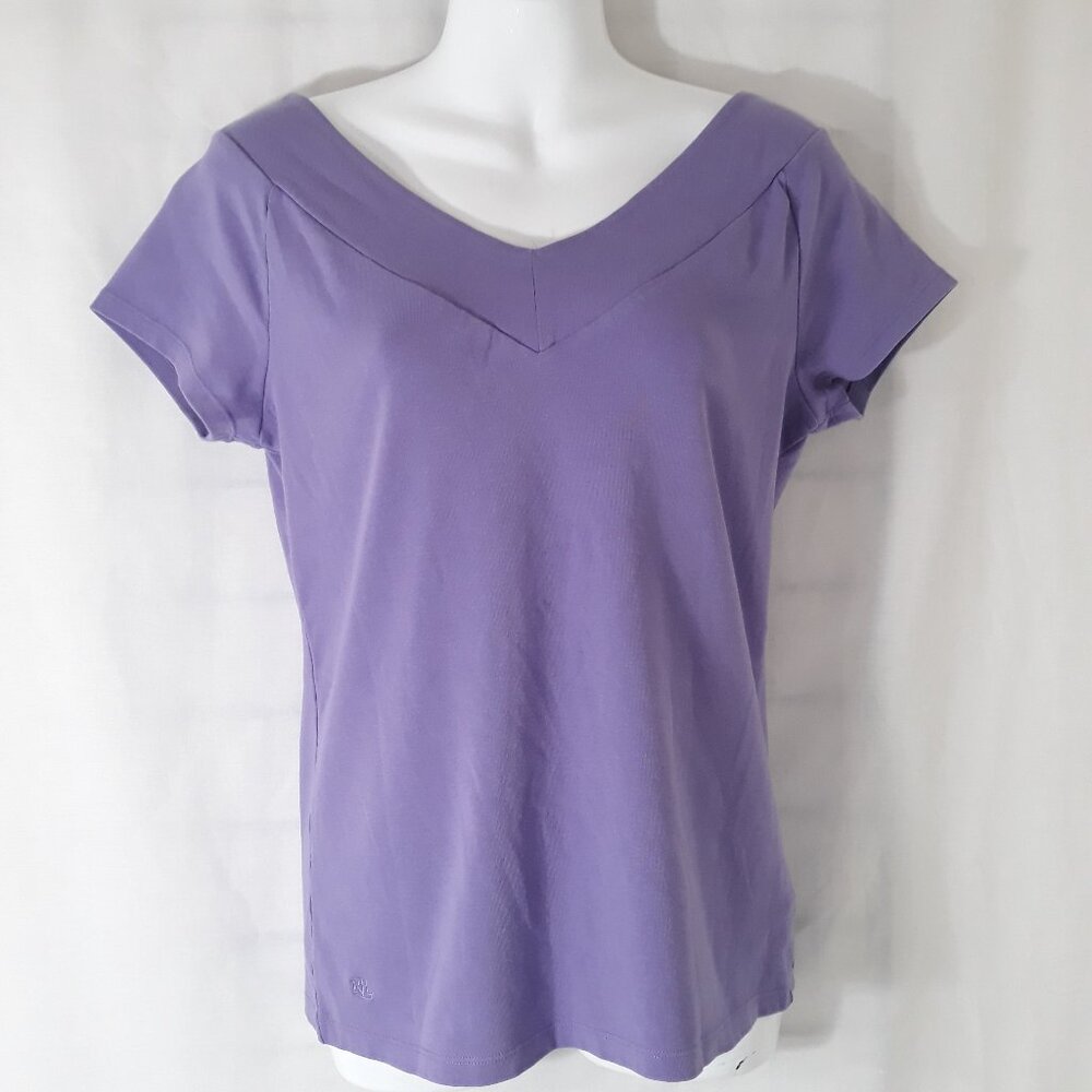 Lauren Ralph Lauren Purple V-Neck Tee - Size L